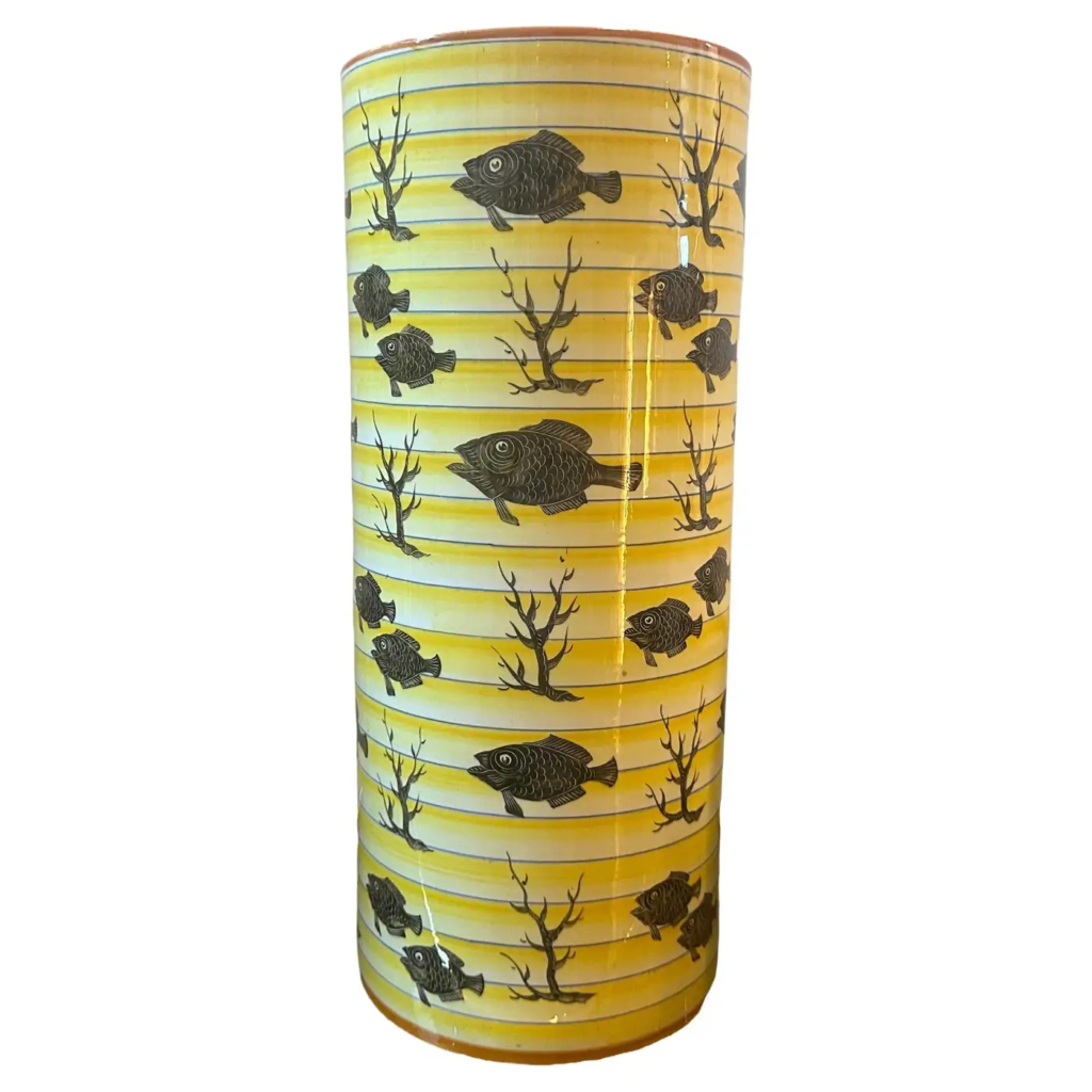 A 1937s Art Deco Yellow and Black Ceramic Italian Cylinder Vase