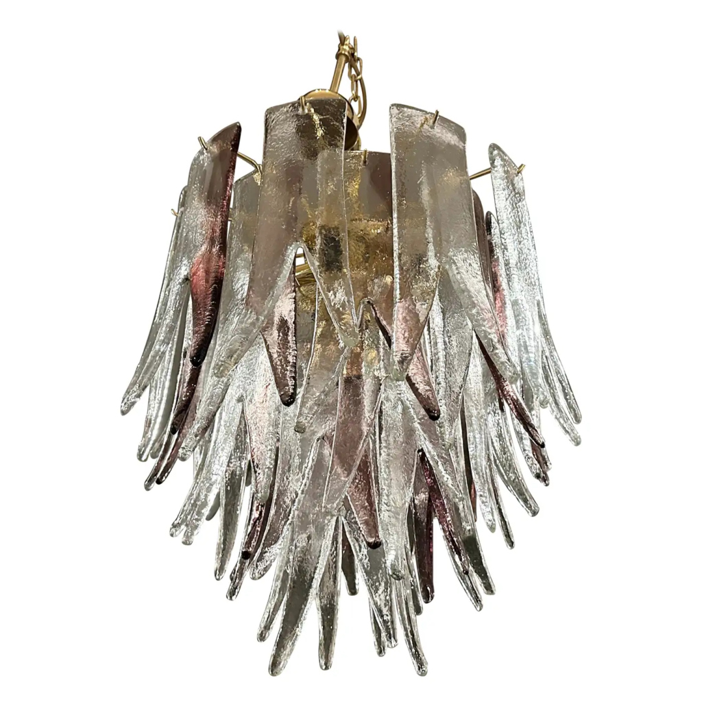 1970s Mid-century Modern Amethyst and Clear Murano Glass Chandelier by Mazzega