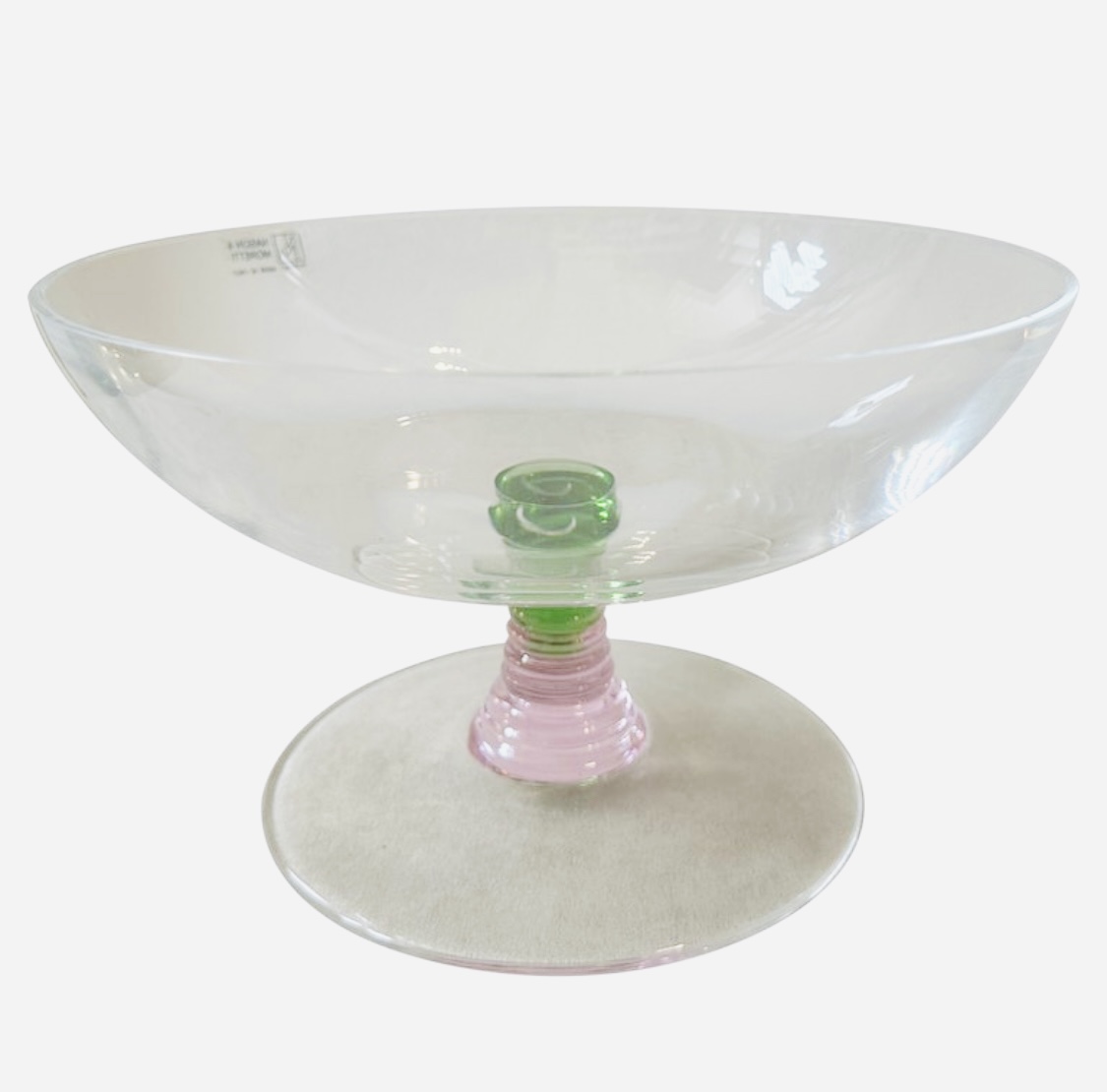 1980s Modern Pink, Green and Clear Murano Glass Bowl By Nason & Moretti