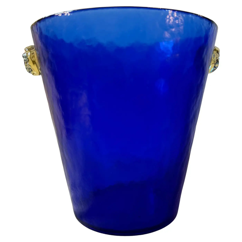 1980s Venini Style Modernist Blue and Yellow Murano Glass Wine Cooler