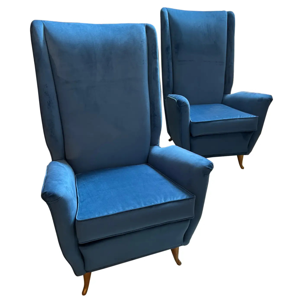 1950s Two Mid-Century Modern High Back Armchairs by Gio Ponti for Isa Bergamo