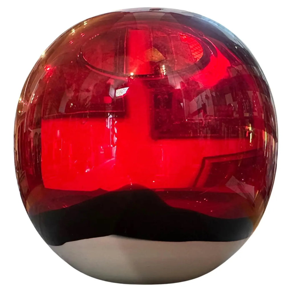 1990s Modern Carlo Moretti Style Red White and Black Murano Glass Spheric Vase